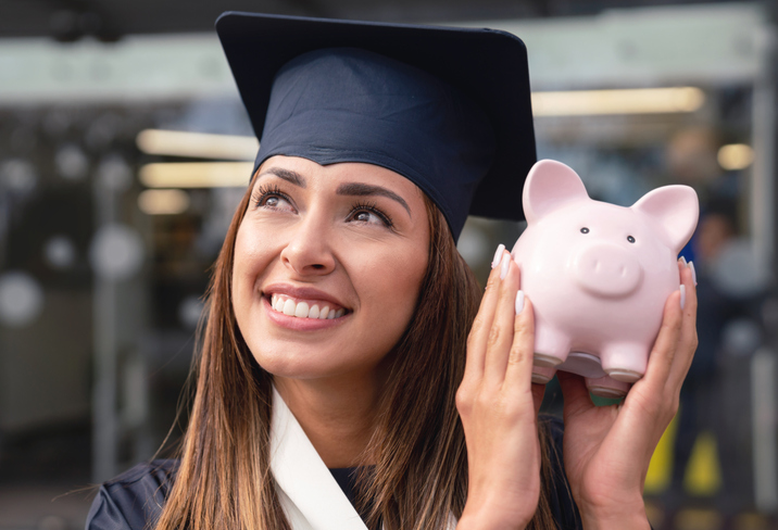 Student saving for education holding bank.